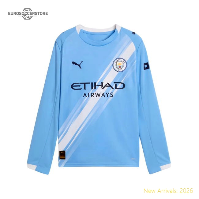 2025-2026 Man City Long Sleeve Home Shirt (Kids) (Reijnders 4)