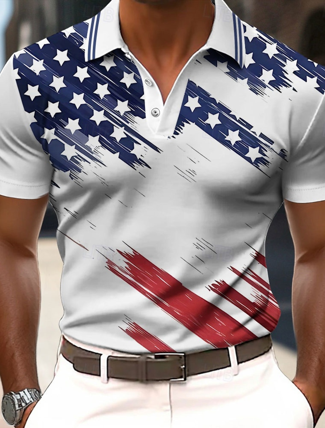 4th of July 2026 250th Men's American US Flag Polo Short Sleeve Polo Shirts Collared Shirts Casual Outdoor Daily Wear 3D Print Summer Blue White Dark Blue