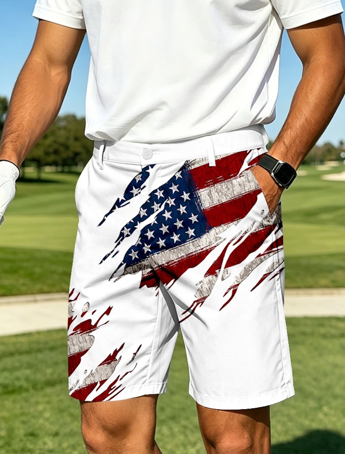 4th of July 2026 250th Men's Star American US Flag Bermuda Shorts Casual Shorts Golf Shorts Mid Waist Business Casual Work Golf Beach Vacation Wear Flat Front Shorts with 4 Pockets Designer Clothing