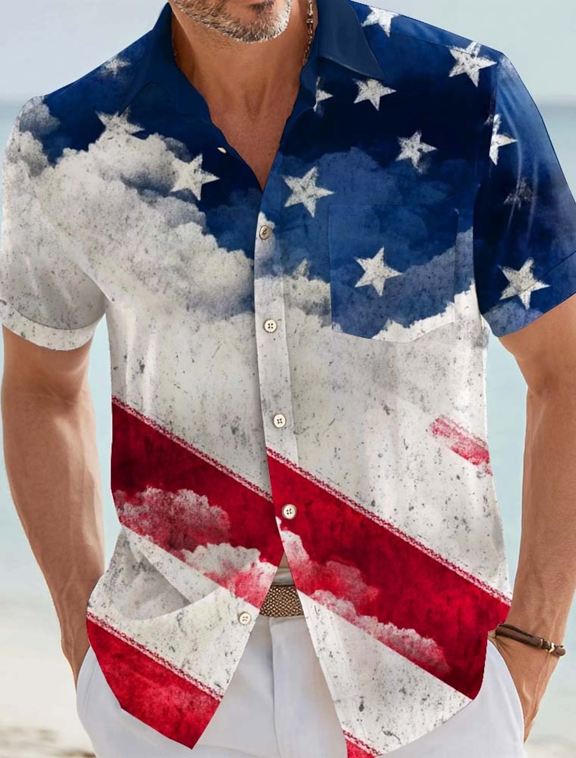 Men's 4th of July U.S. 250th Anniversary Eagle US Flag Shirt Button Up Shirt Short Sleeve Vintage Retro Outdoor Holiday Summer Spring Turndown 3D Print Collared Shirts Front One Pocket Blue White 1