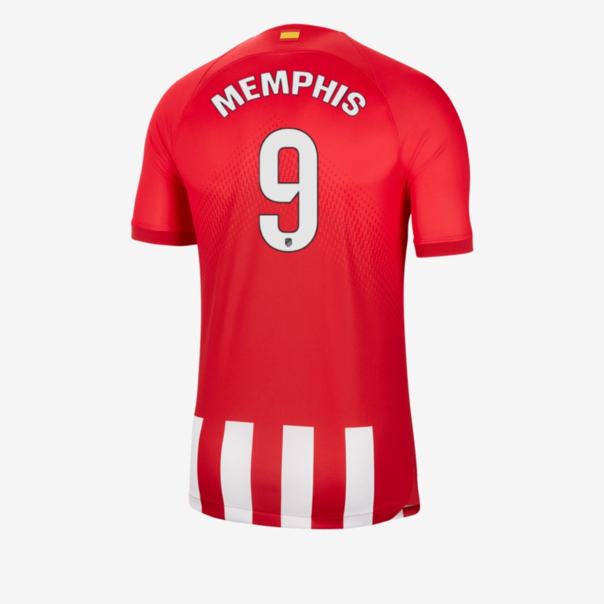 Atlético Madrid's 23-24 Season Home Jersey Featuring MEMPHIS with Number 9