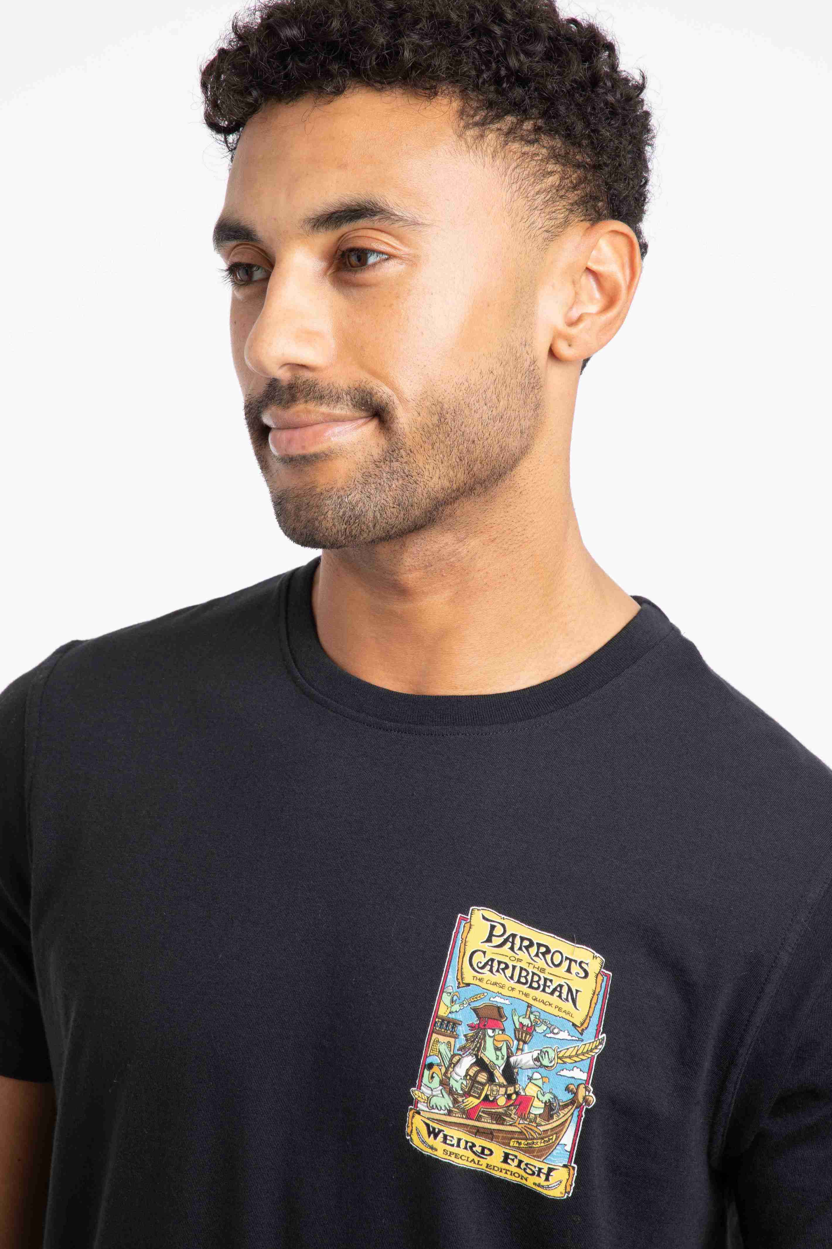 Parrots of the Caribbean Back Print Artist T-Shirt Black
