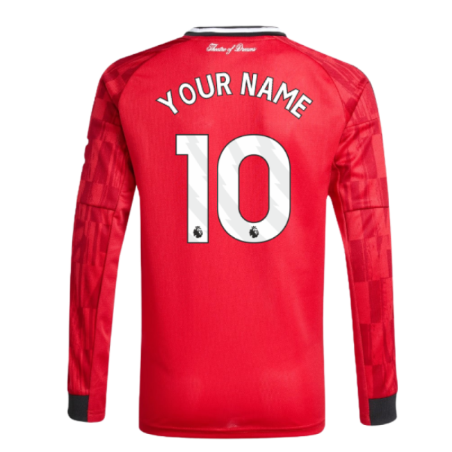 2025-2026 Man Utd Long Sleeve Home Soccer Shirt (Kids) (Your Name)