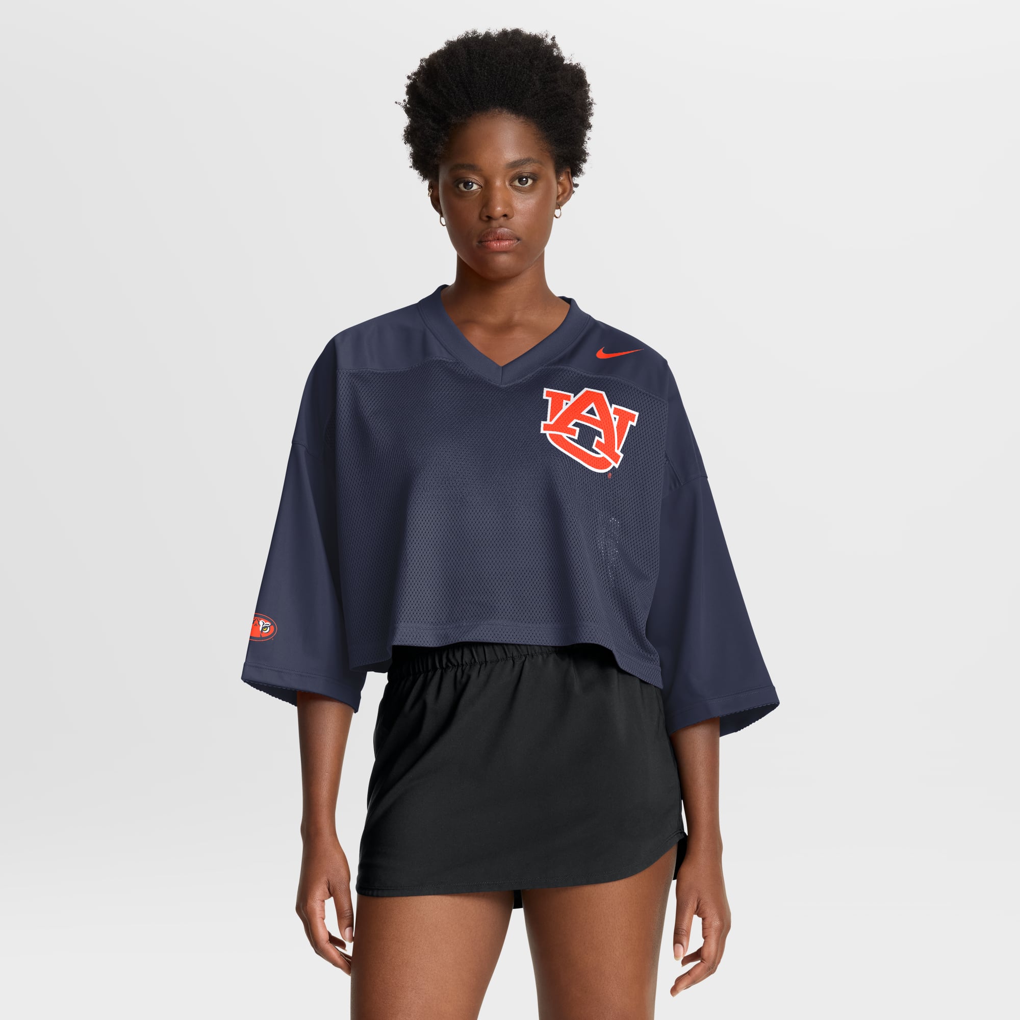 Auburn Tigers Nike Women's Cropped Mesh Dri-FIT Fashion Jersey - Navy