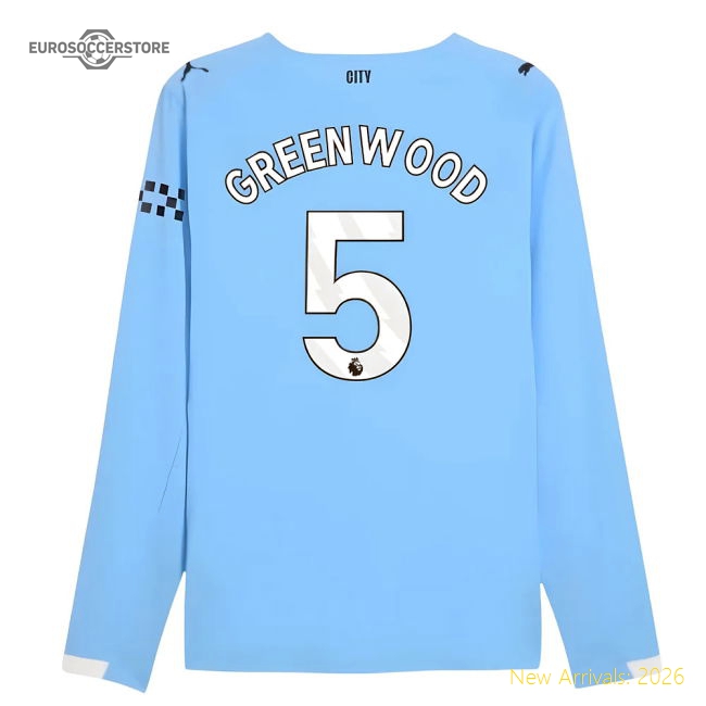 2025-2026 Man City Authentic Long Sleeve Home Shirt (Greenwood 5)