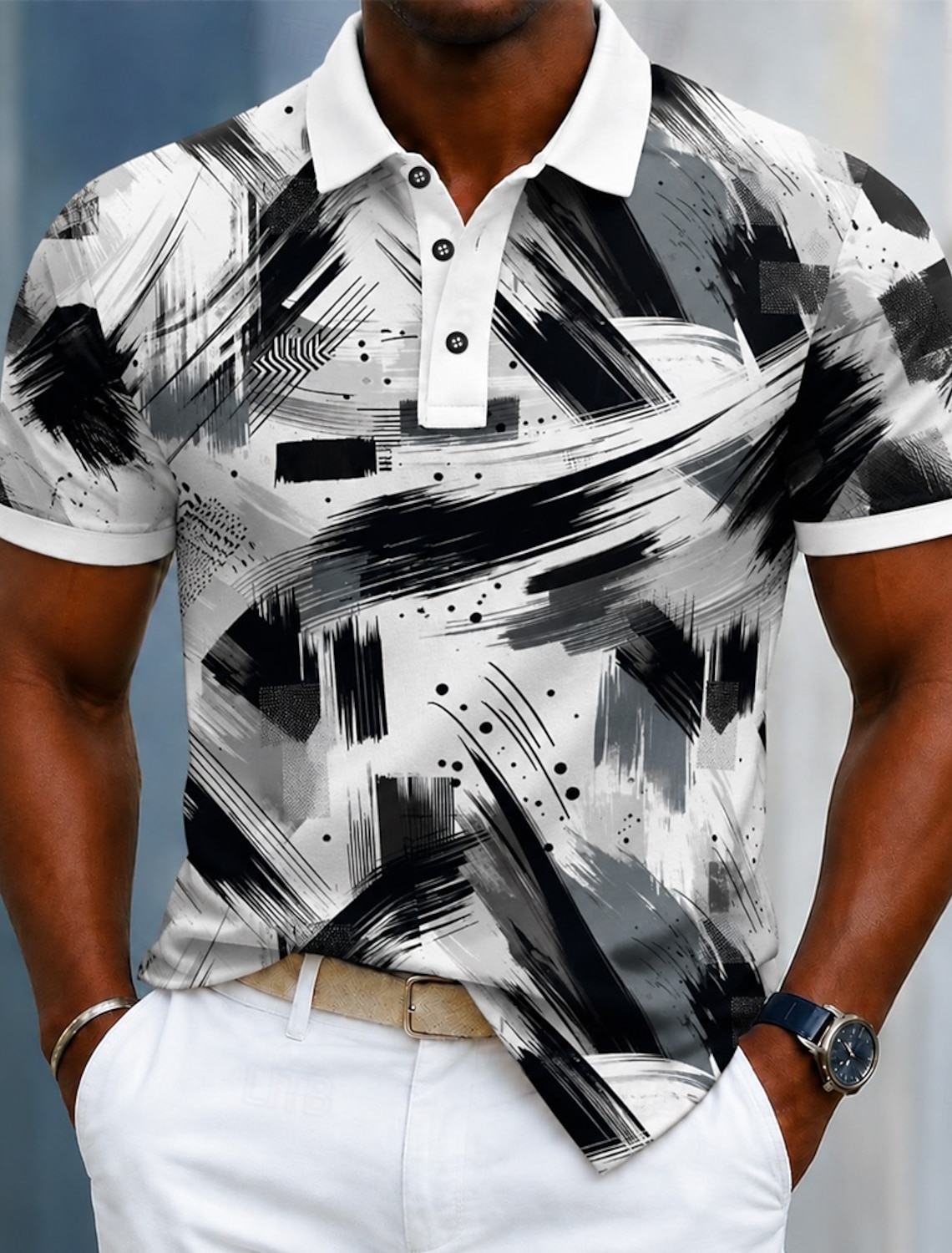 Men's Geometic Polo Shirts Short Sleeve Polo Shirts Collared Shirts Casual Athleisure 3D Print Buttons Breathable Mesh Summer Spring Blue Black Purple