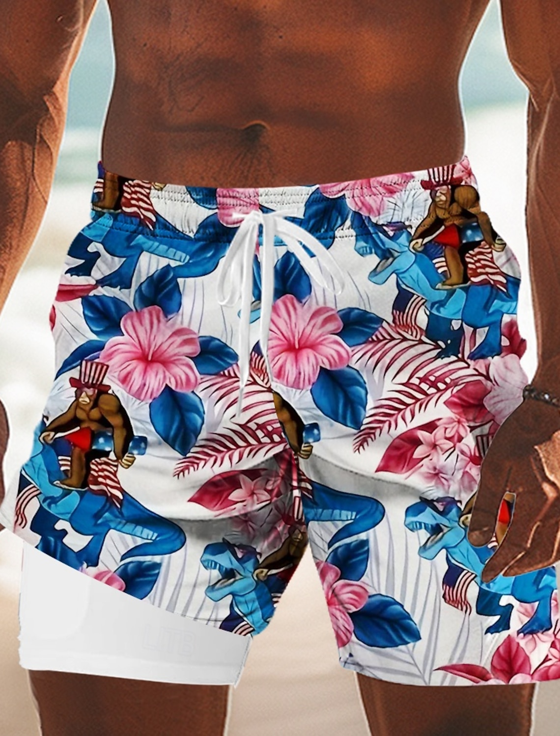 Independence Day Men's 4th of July U.S. 250th Anniversary US Flag Patriotic Lined Shorts 2 in 1 Board Shorts Swim Trunks Mid Waist Holiday Side Pockets With Compression Liner Elastic Drawstring Waist