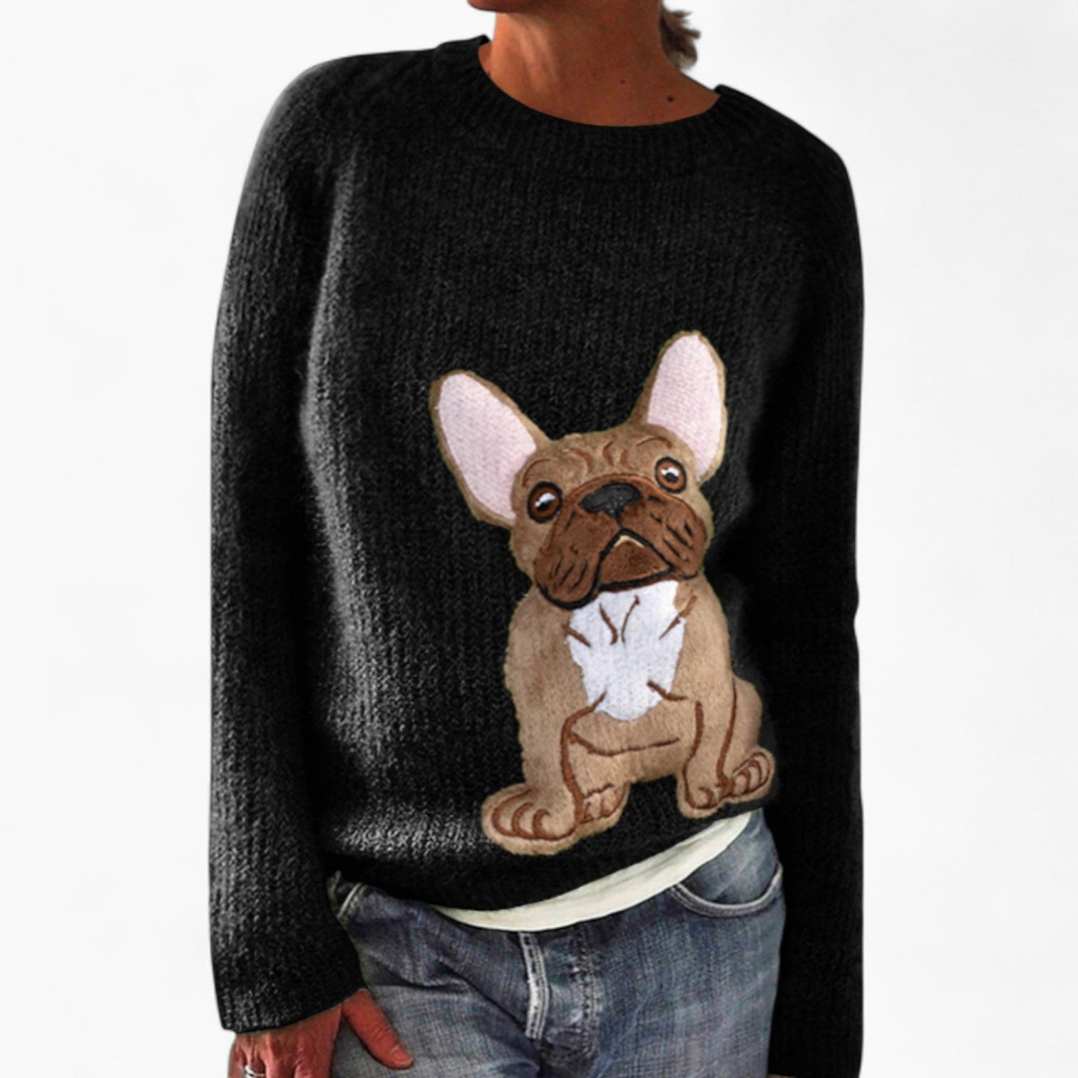 French Bulldog Lover Knitfren Women's Frenchie Sweater – Cozy 3d Dog