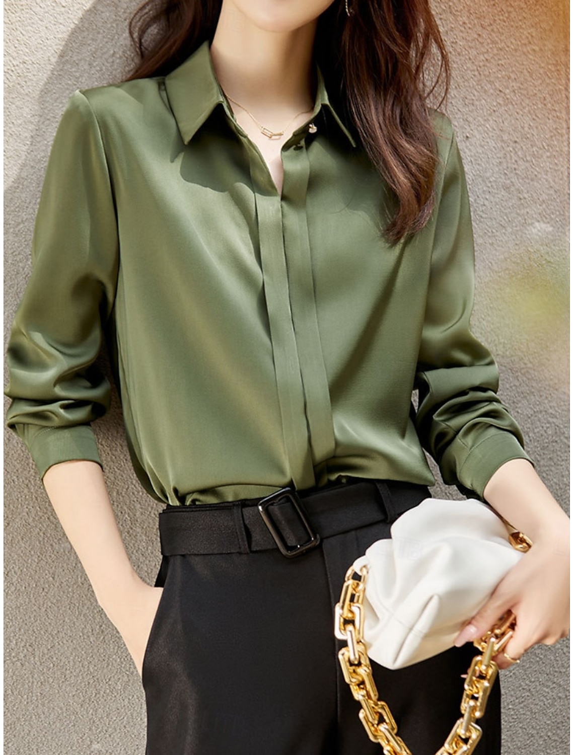 Women's Shirt Blouse Basic Casual Solid Color Regular Tops Long Sleeve Shirt Collar Buttons Regular Fit Daily Fall Winter