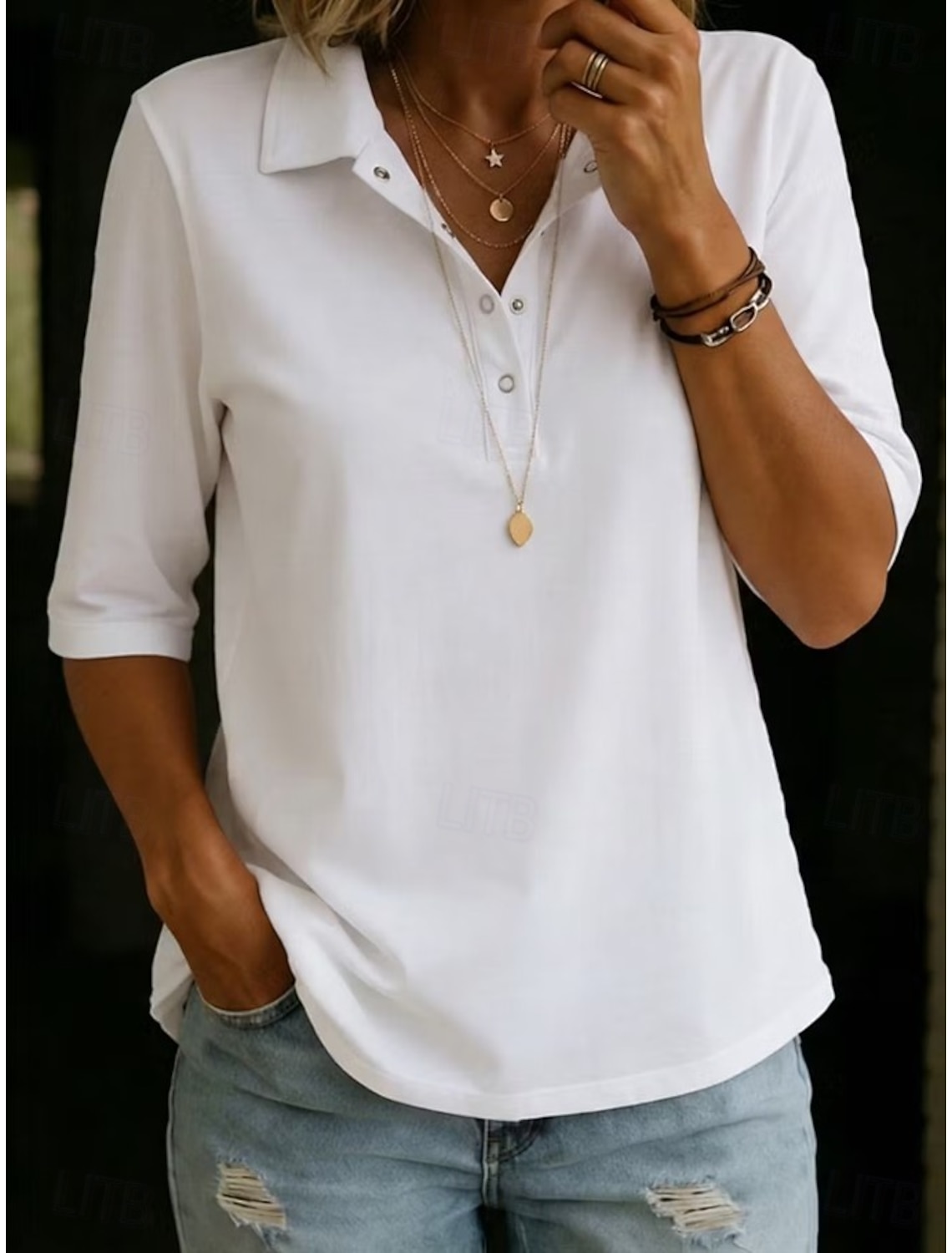 Women's Blouse Buttons Solid Color Elegant Vacation Daily Half Sleeve Turndown Shirt Collar Long Tops Casual Daily Going out White Yellow Sky Blue Green Summer Spring