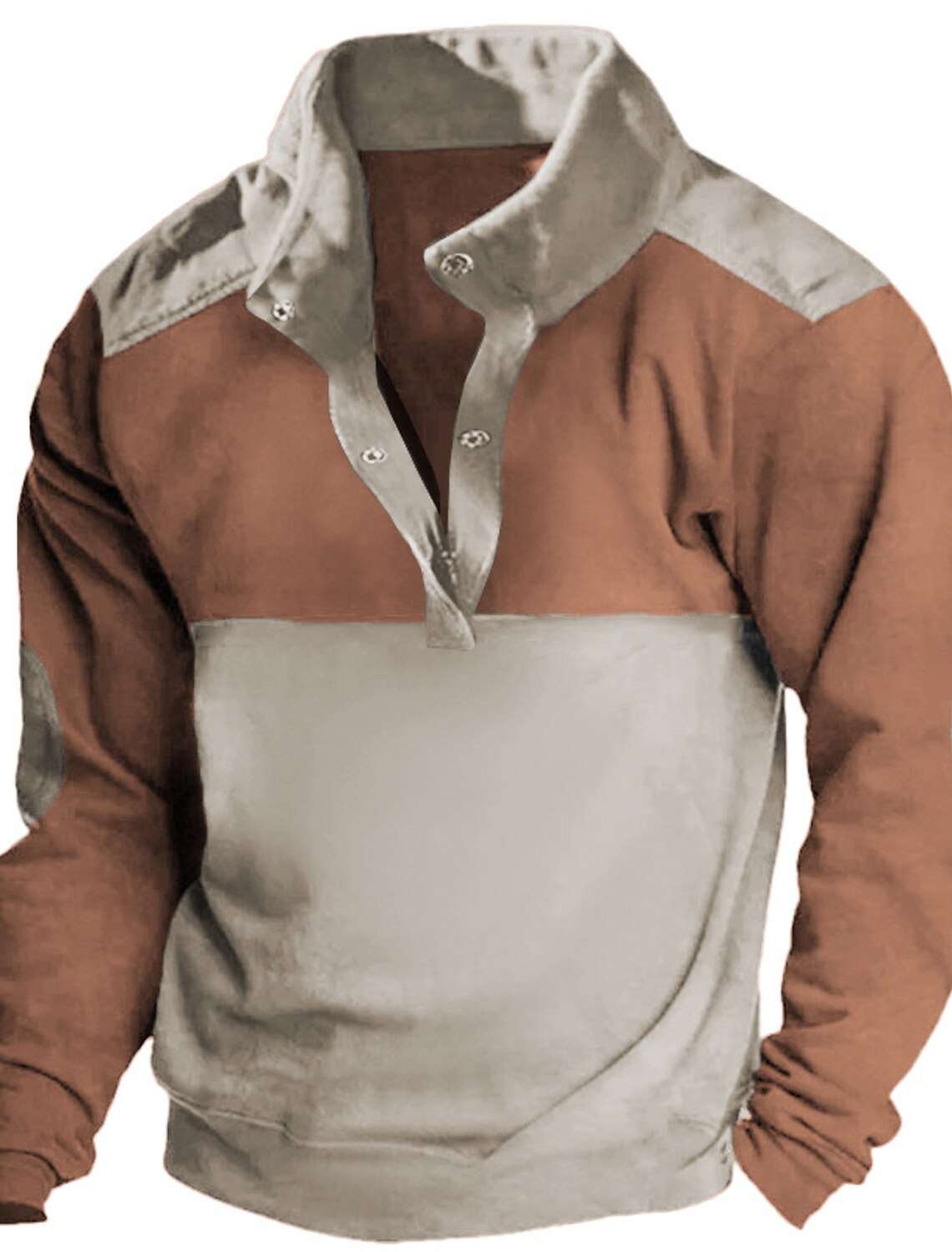 Men's Sweatshirt Black Brown Khaki Standing Collar Color Block