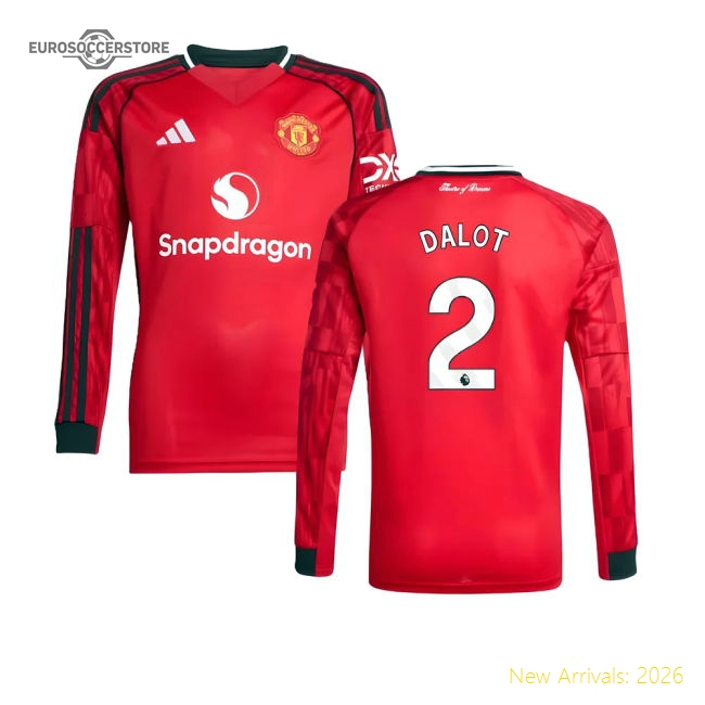 Official 2025-2026 Man Utd Long Sleeve Home Shirt (kids) (dalot 2)