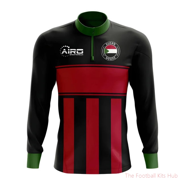 Sudan Concept Football Half Zip Midlayer Top (Black-Red)