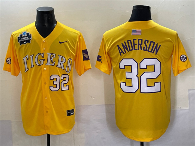 Men's LSU LA Tigers #32 Kade Anderson Gold 2025 replica high quality