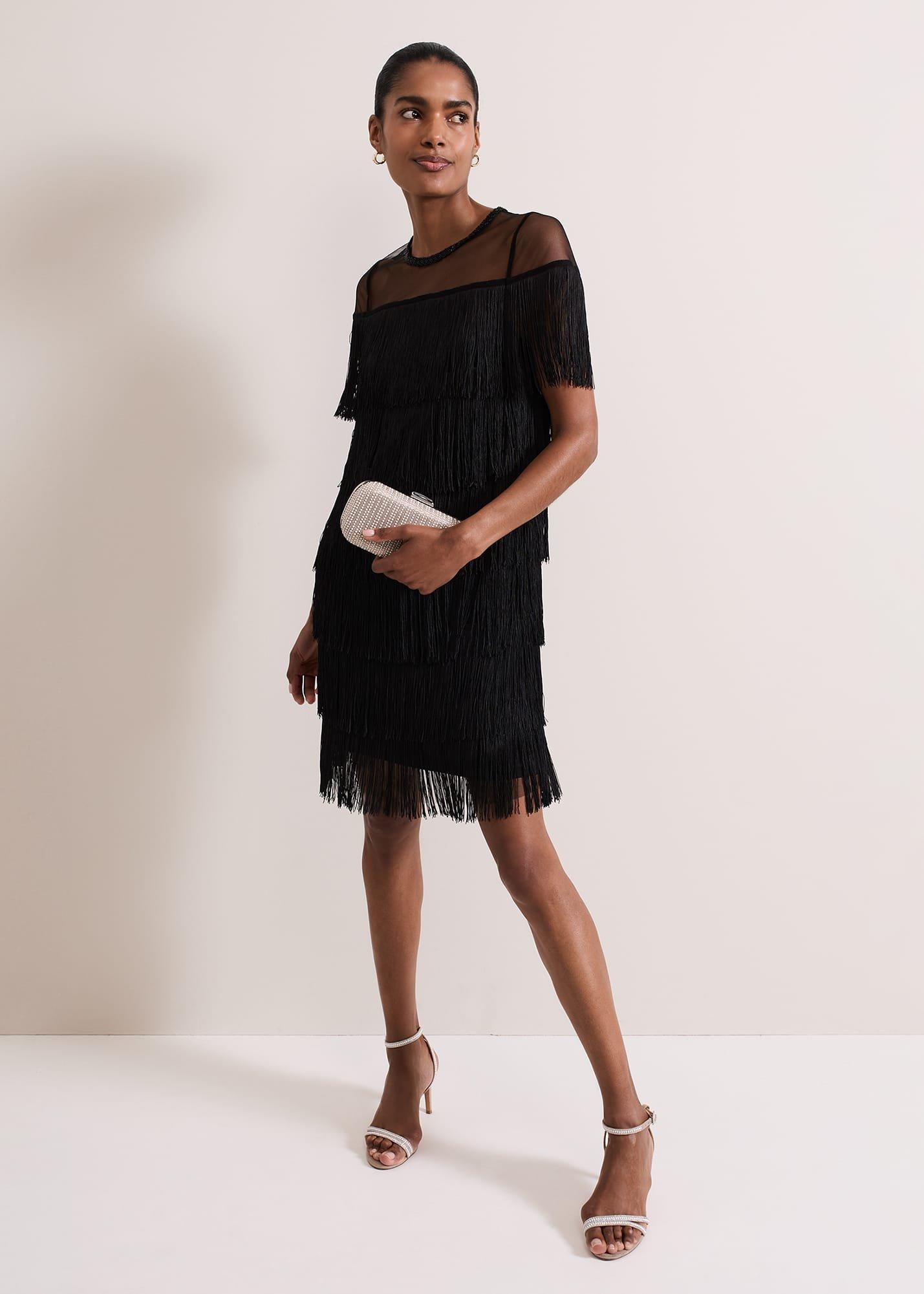 Viola Black Fringe Mini Dress