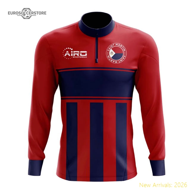 Saint Martin Concept Football Half Zip Midlayer Top (Red-Blue)