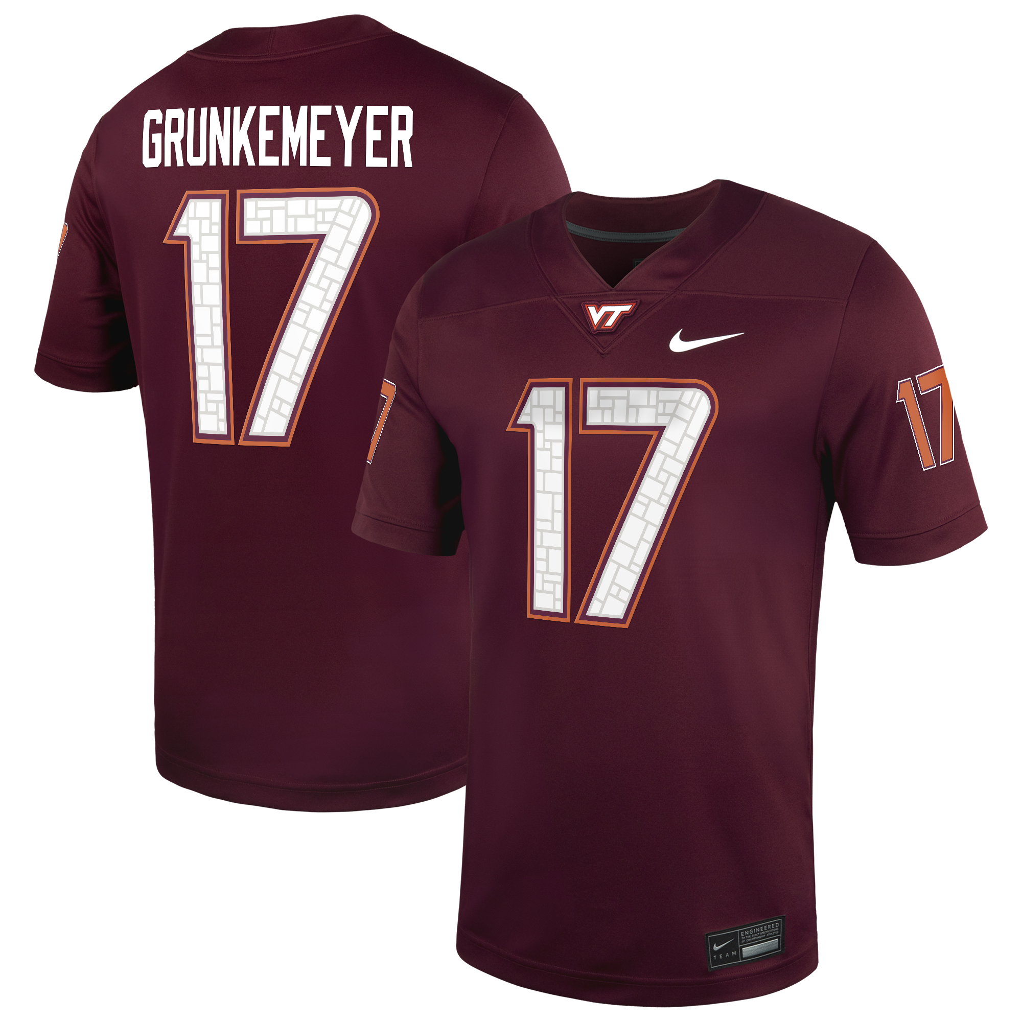 [NJP] Ethan Grunkemeyer Virginia Tech Hokies Home Game Jersey - Maroon