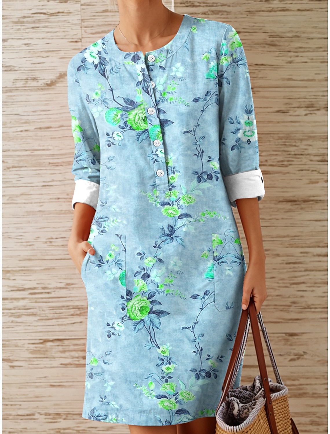 Women's Midi Dress Linen-feel Dresses Shift Dress Casual Daily Regular Fit Plain Long Sleeve Crew Neck Blue Black White Royal Blue Summer Spring Fall