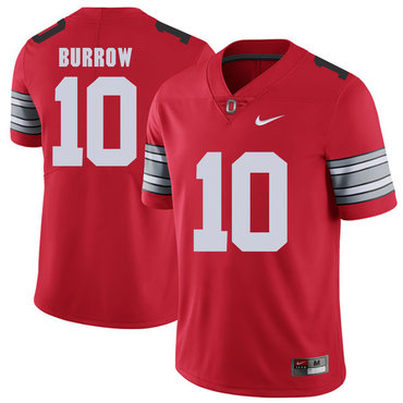 Men's OSU Buckeyes Red 2018 replica Joe Burrow #10 match worn Jersey