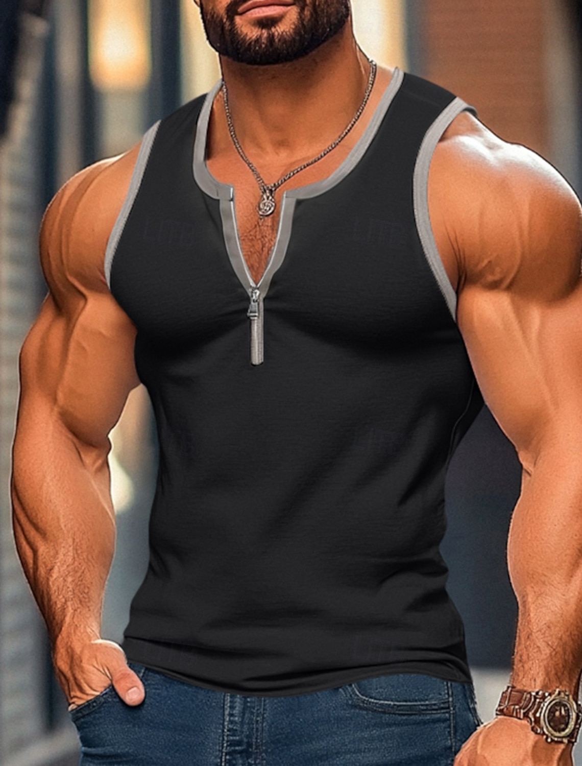 Men's Tank Top Vest Undershirt Sleeveless Shirt Sleeveless U Neck Summer Color Block Patchwork Fashion Classic Comfortable Zipper Casual Gym Street Black Navy Blue Top Tee for Men