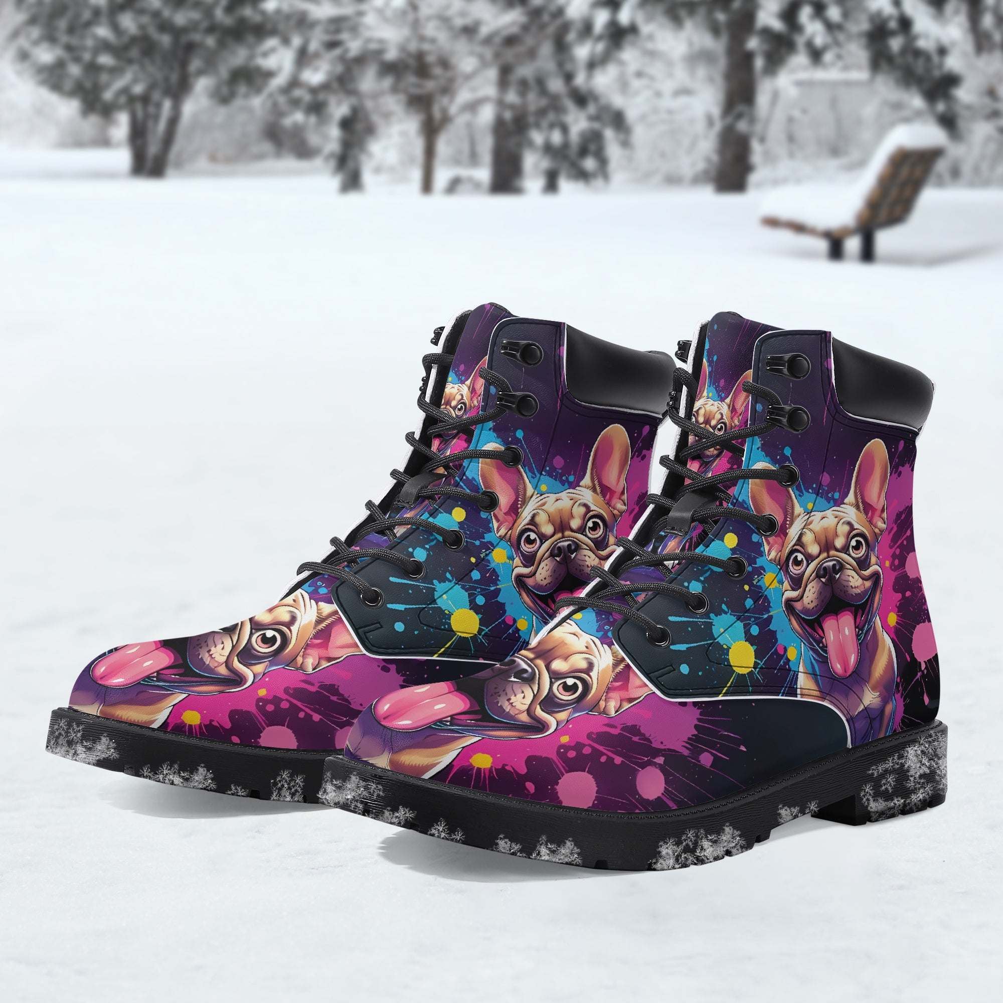 Khloe - Stylish Casual Leather Boot Frenchie Themed Wear | Trendy Style