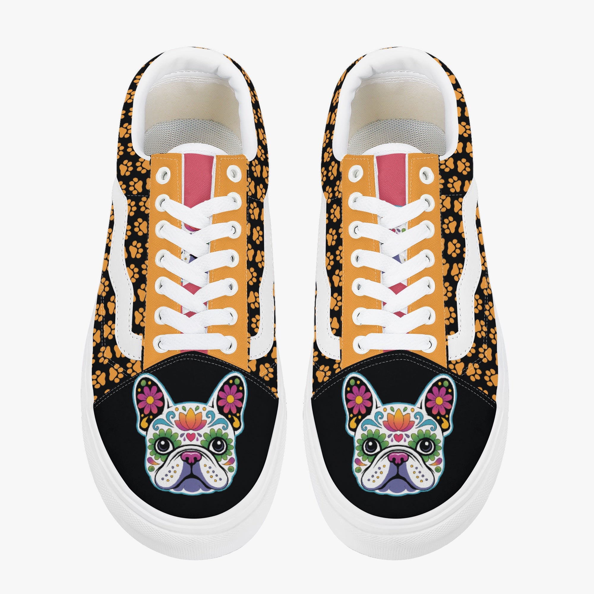 French Bulldog Lover Domino Trendy Low Top Canvas Sneakers Casual Footwear