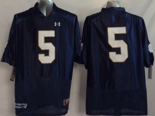 Men's ND Irish #5 Everett Golson Blue 2014 premium game jersey Jersey