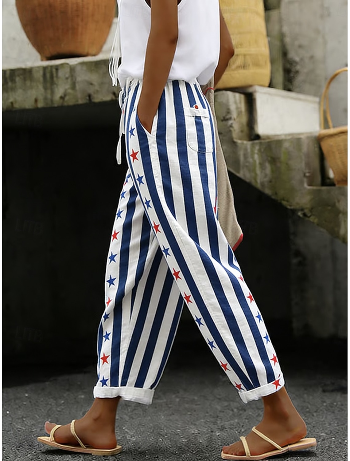 Independence Day Patriotic Women's Leggings Vacation Vintage Fashion Calf-Length High WaistPants Graphic Flag Printing Breathable Soft Stretchy Formal Vacation Office
