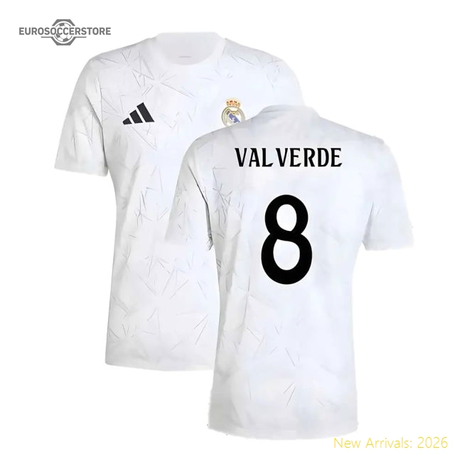 Premium 2024-2025 Real Madrid Pre-Match Shirt (White) (Valverde 8)
