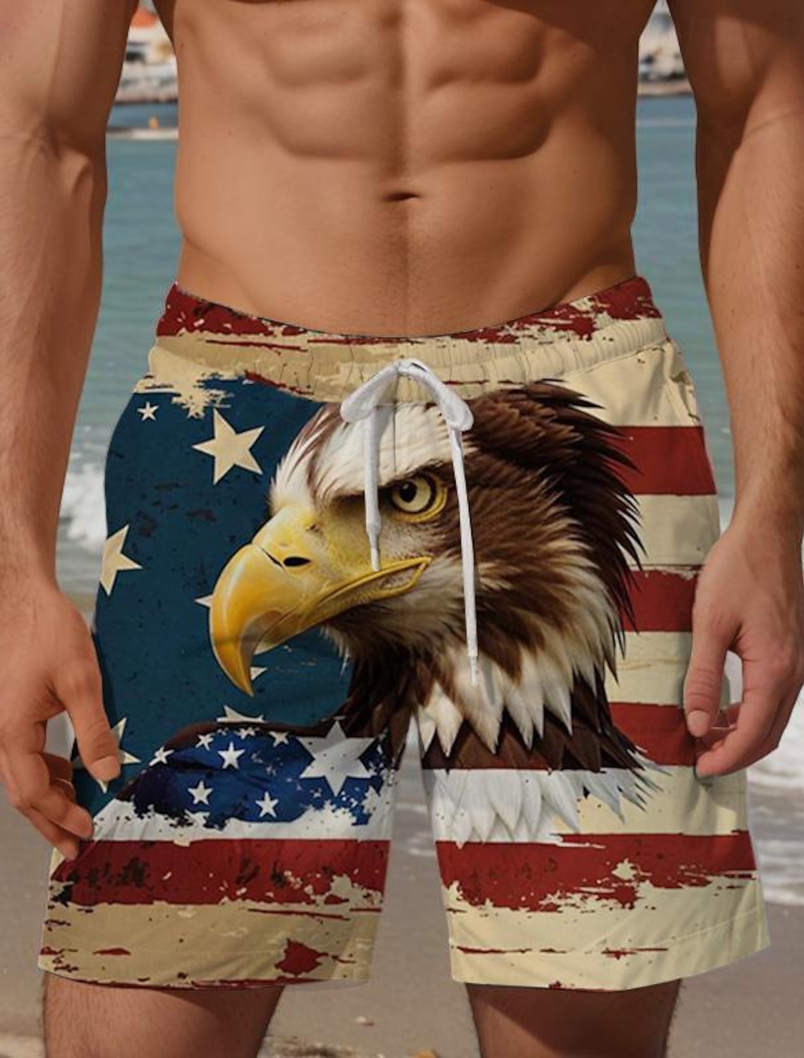 Men's 4th of July U.S. 250th Anniversary Eagle National Flag Swim Trunks Swim Shorts Board Shorts Mid Waist Vacation Hawaiian Holiday Beach Vacation Holiday Drawstring with Mesh lining Elastic Waist