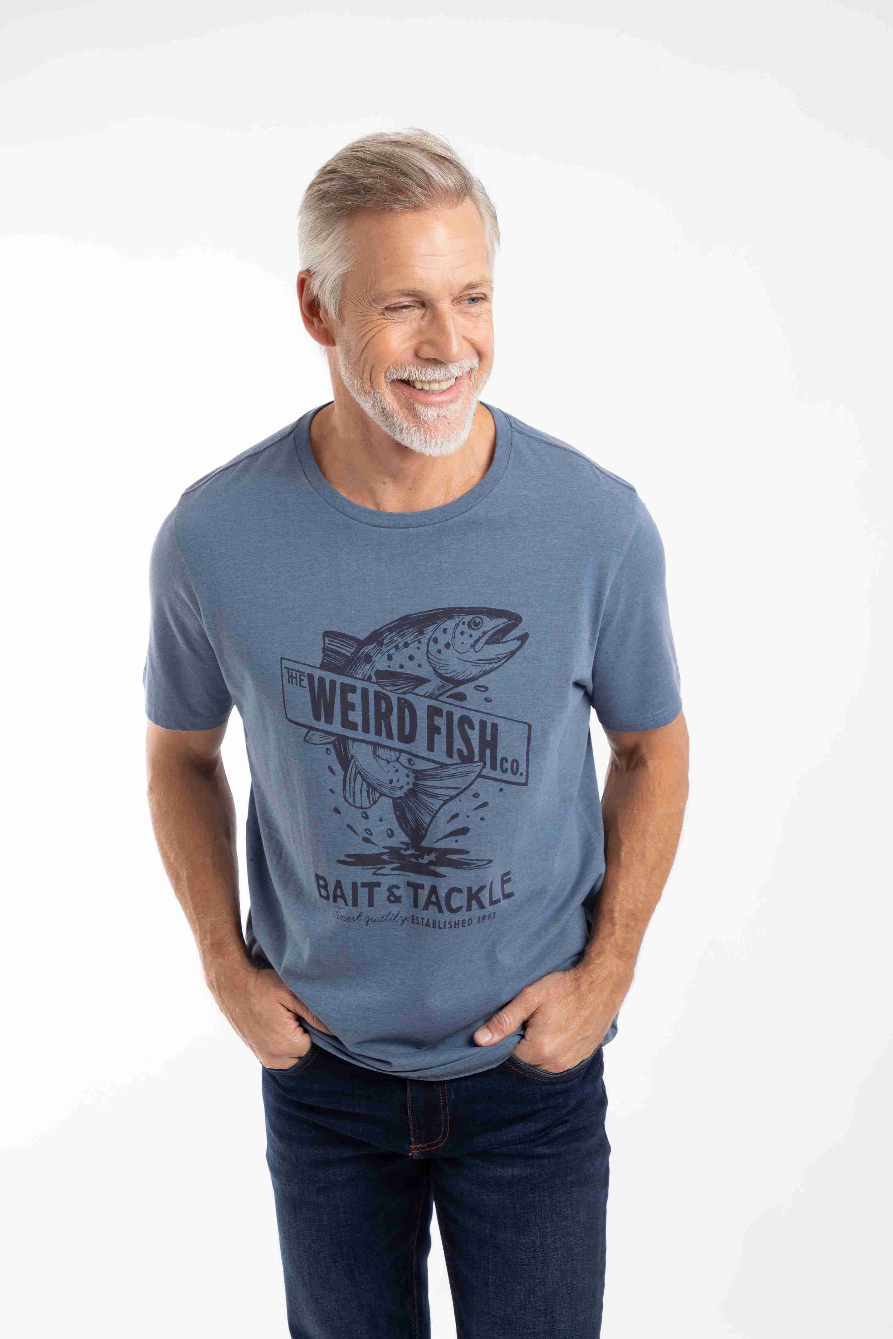 Leaping Fish Front Print Graphic T-Shirt Faded Blue