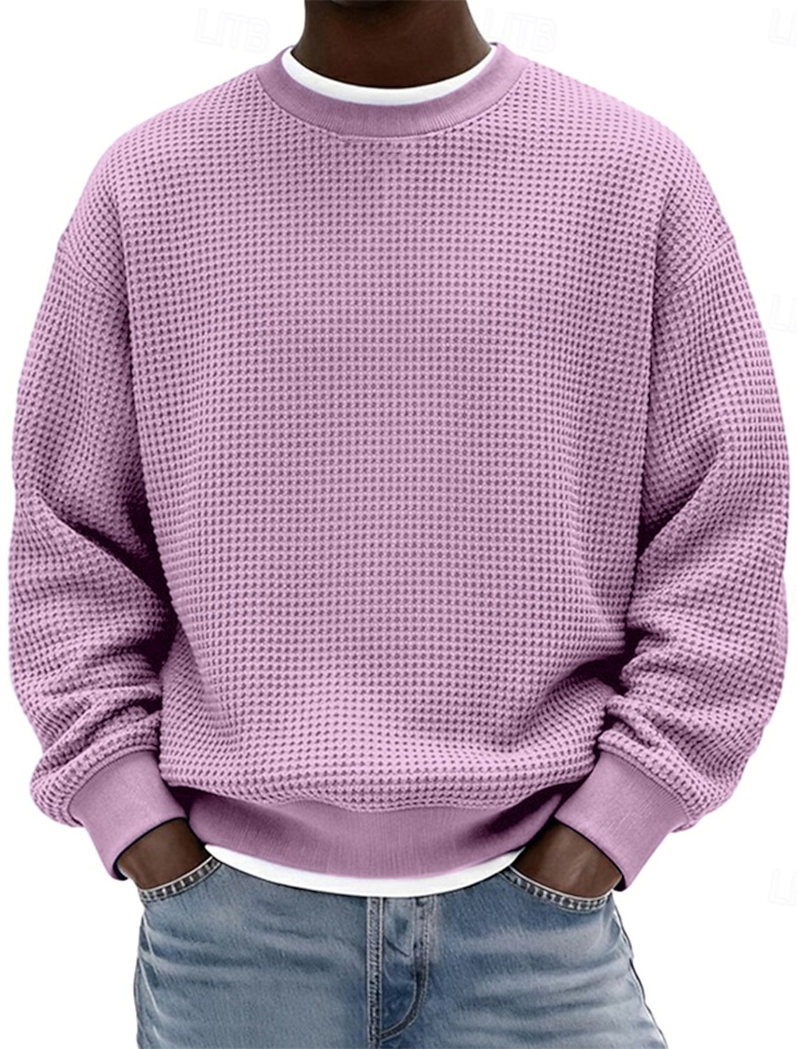 Men's Sweatshirt Waffle Sweatshirt Pullover Hoodie Sweatshirt Wine Red Black White Light Green Navy Blue Crew Neck Plain Textured Casual Daily Sports & Outdoor Polyester Streetwear Cool Sportswear