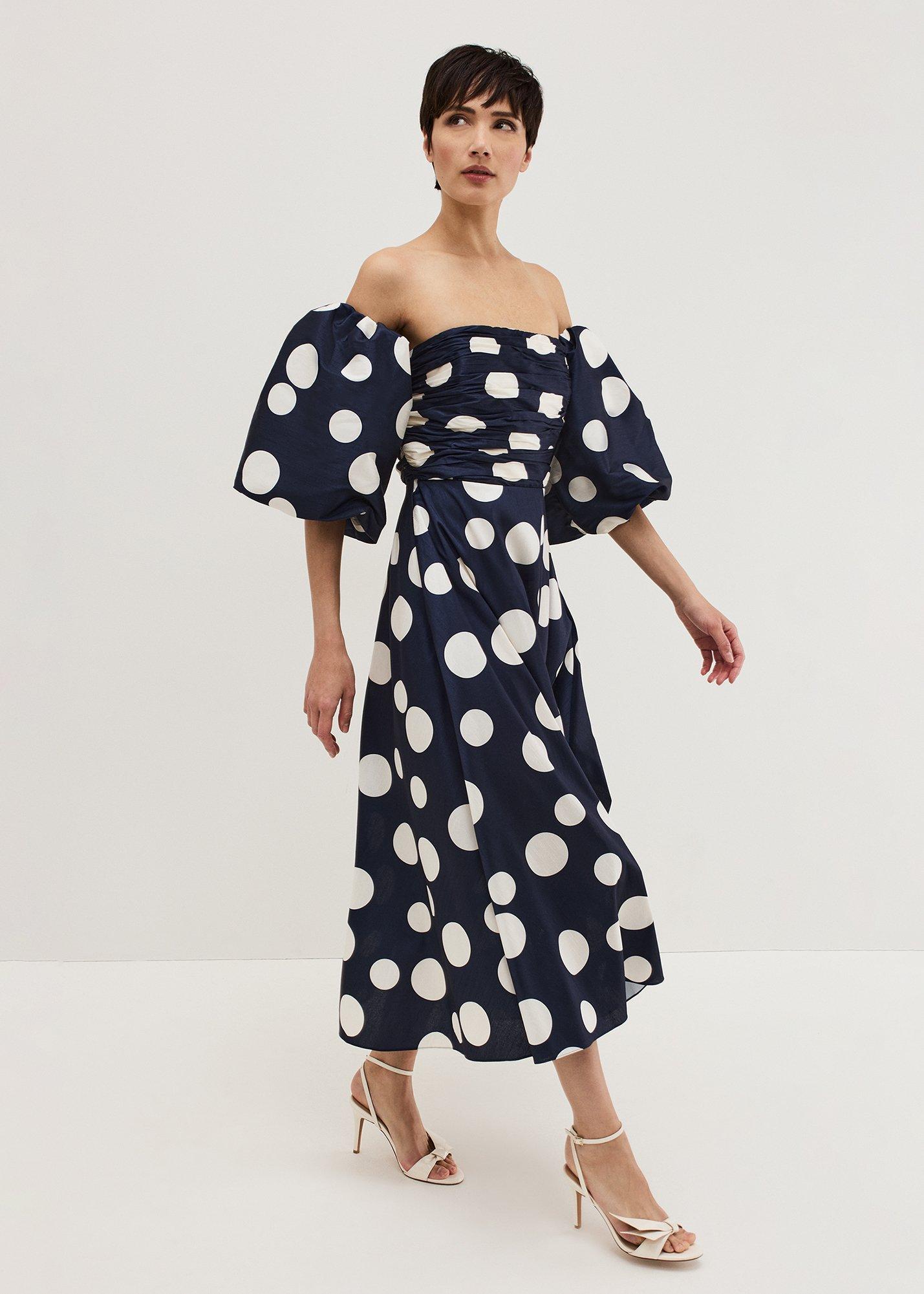 Marilyn Spot Off Shoulder Midi Dress