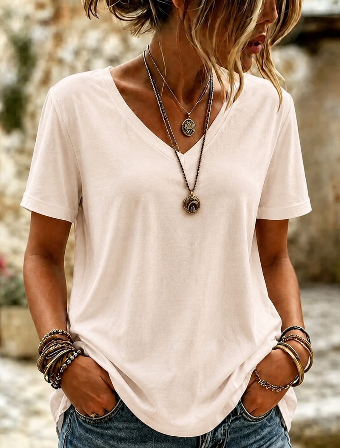 Women's 100% Cotton T-Shirts - Quality Heavy Long Sleeve Crew Neck Tee