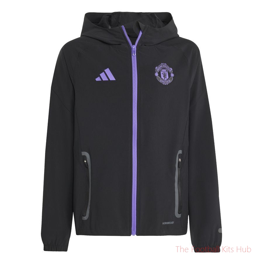 Manchester United Training Jacket Tiro 25 Competition Vis Tech Travel - Black/Purple Rush Kids