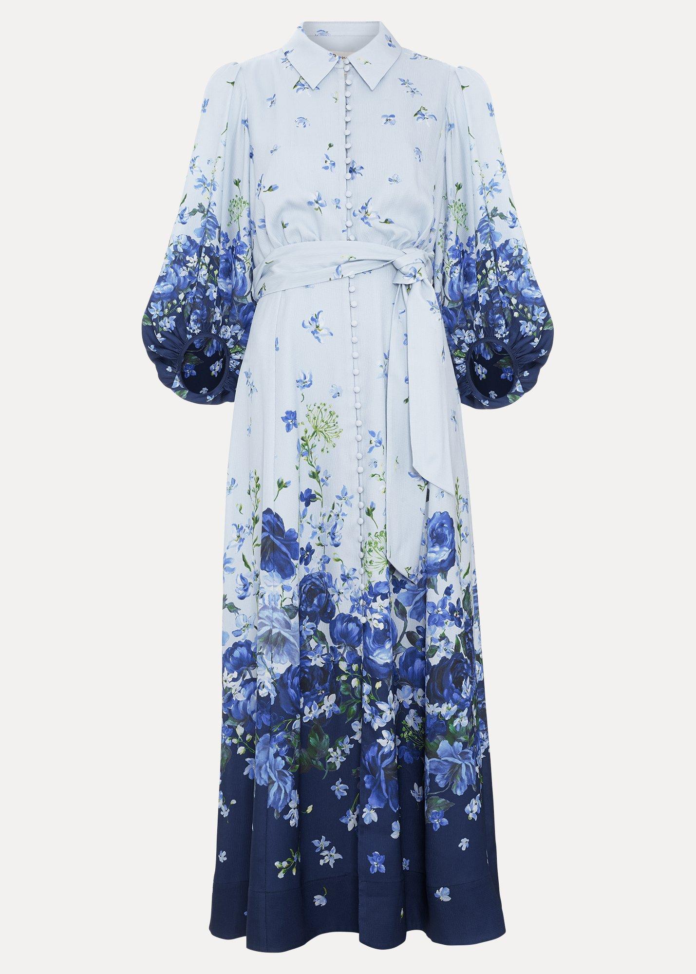 Petite Noella Blue Floral Shirt Midaxi Dress