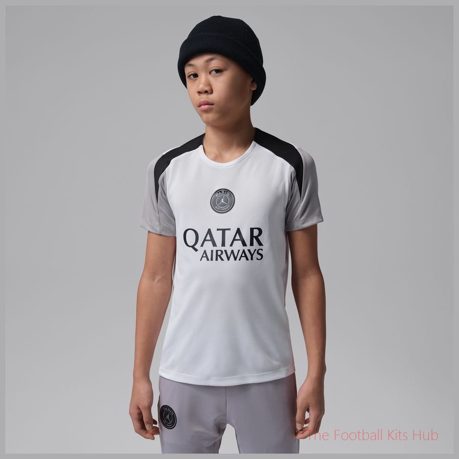Paris Saint Germain Training T-Shirt Dri-FIT Strike Jordan x PSG Night Edition - White/Atmosphere Grey/Black Kids