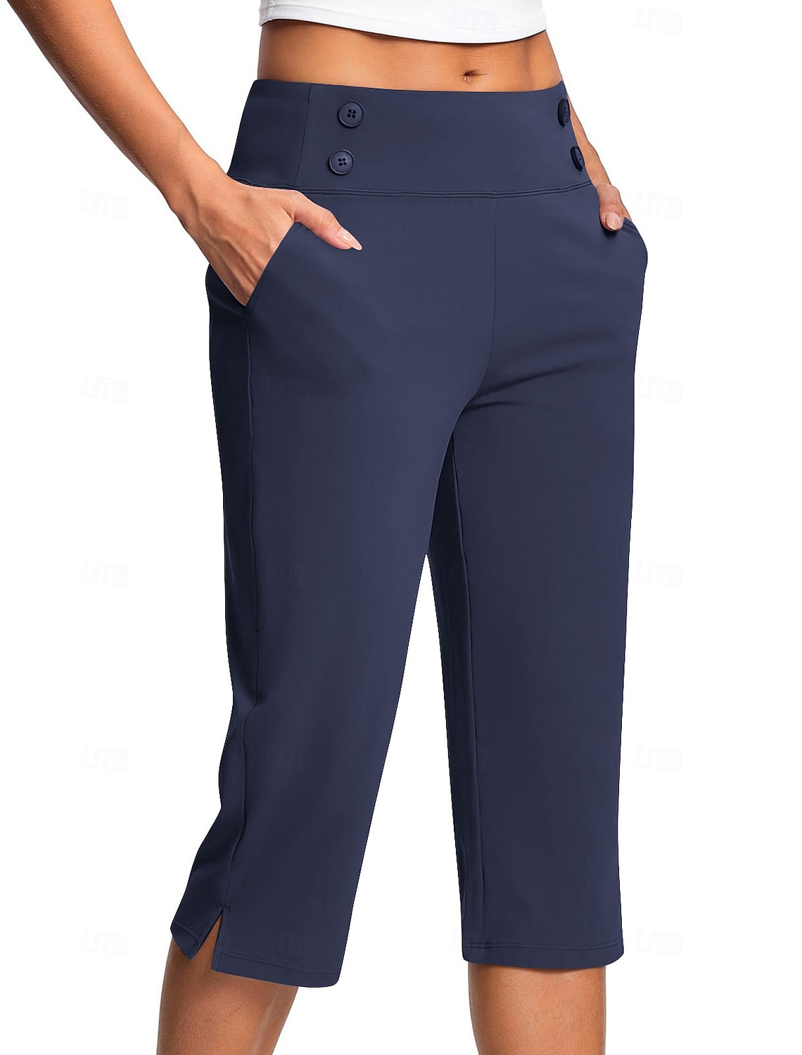 Women's Slacks Cozy Leggings Casual Athletic Calf-Length Natural Plain Side Pockets Split Comfy Breathable Yoga Casual Daily Black White Navy Blue Ocean Blue Spring Fall Regular Fit
