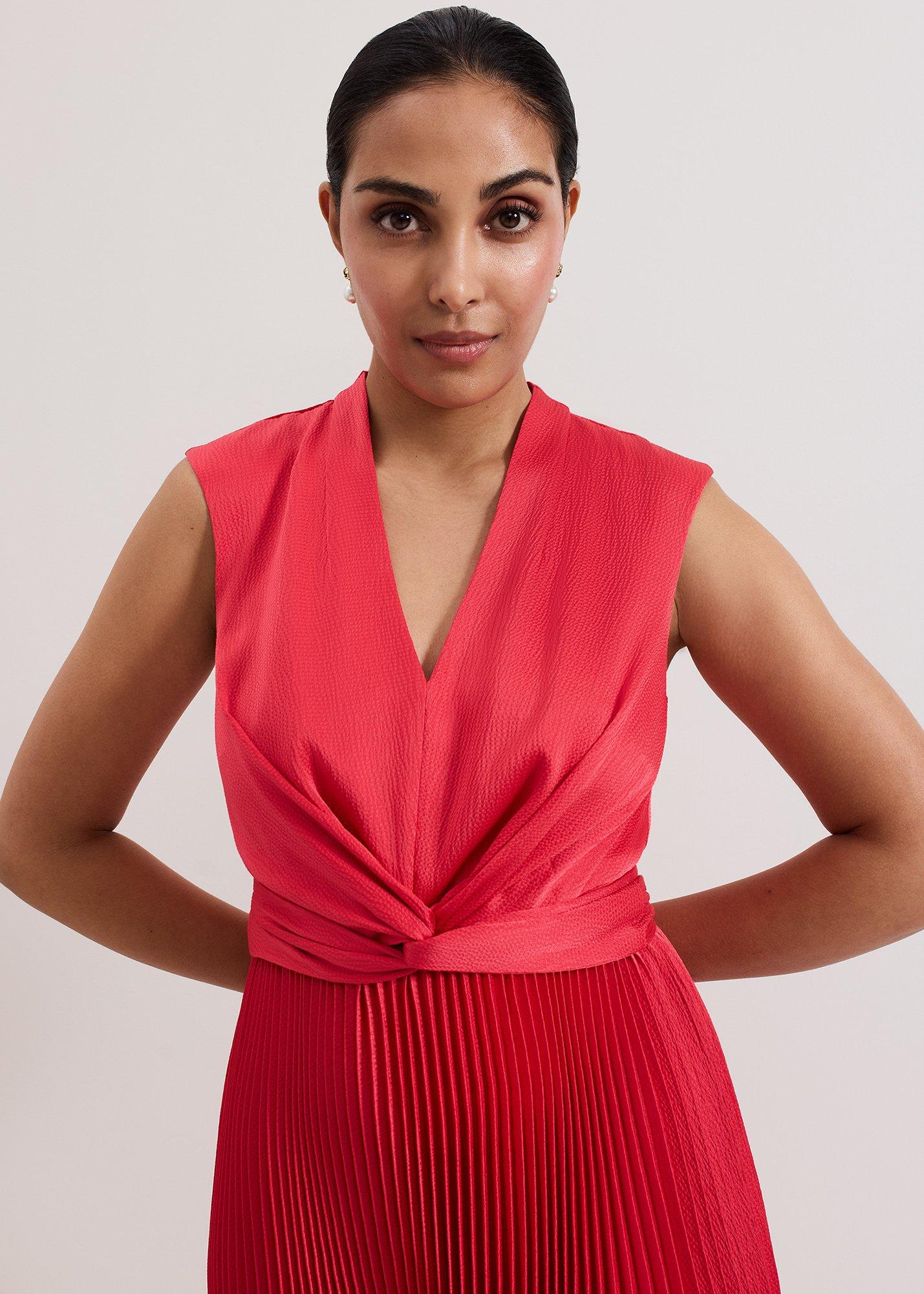 Petite Celestia Wrap Front Pleat Midi Dress