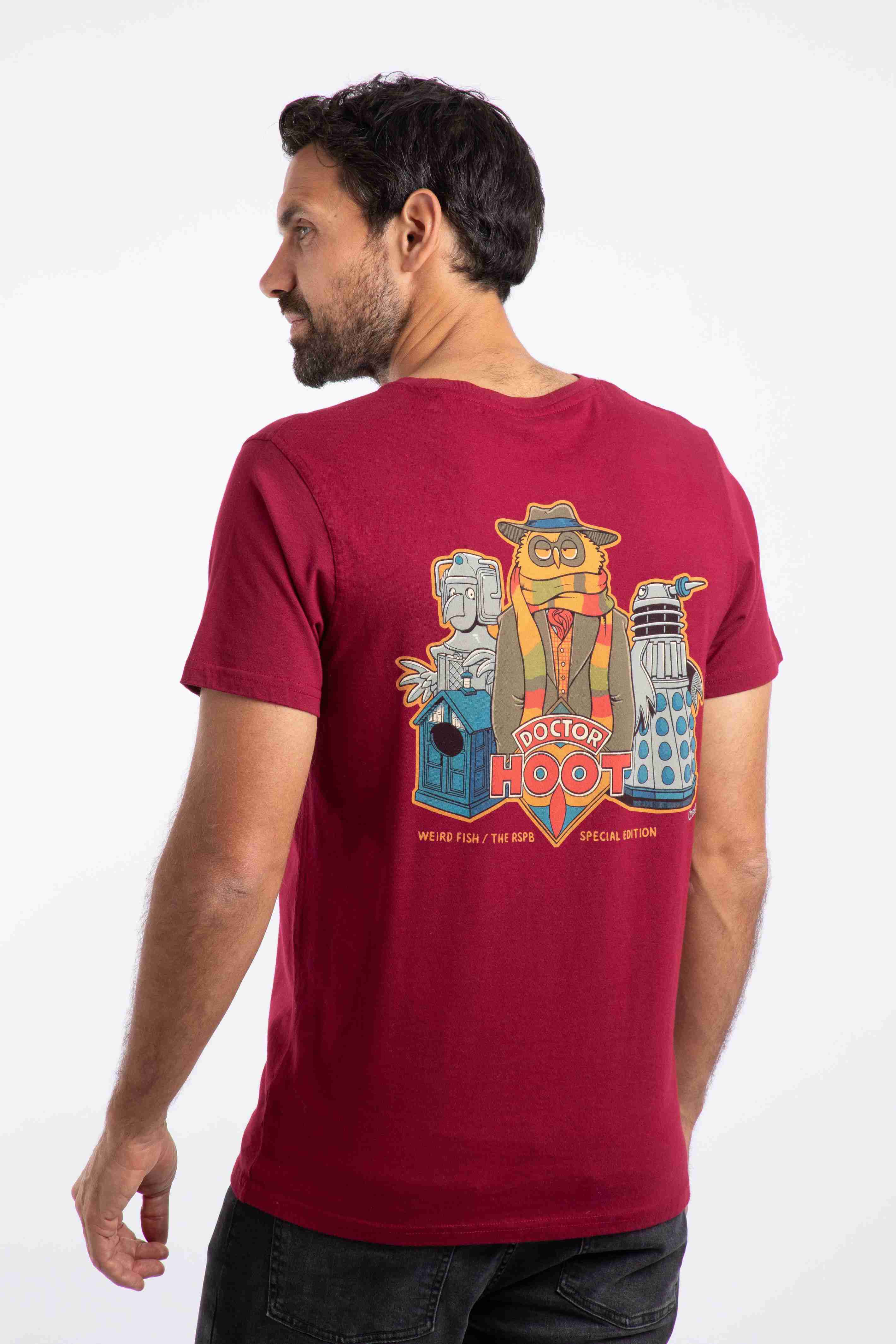 Doctor Hoot Back Print Artist T-Shirt Garnet