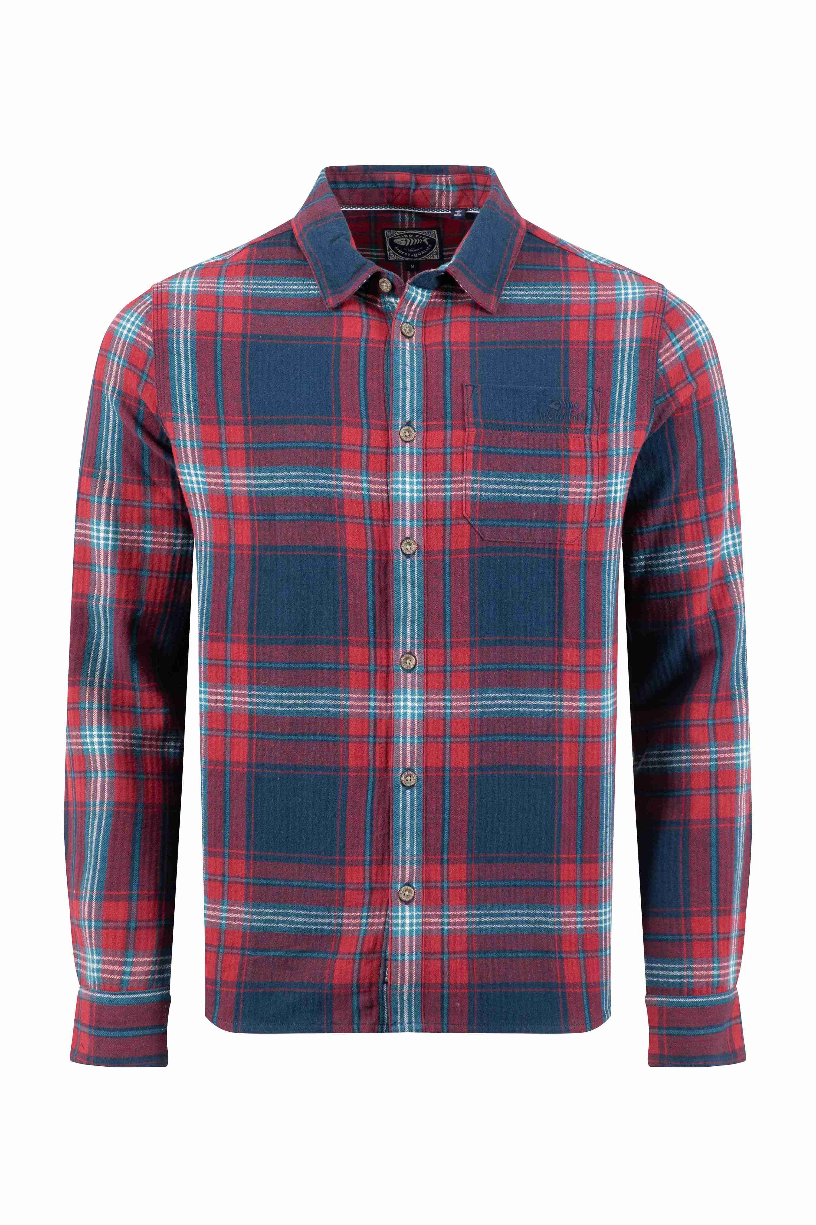Broxton Organic Cotton Long Sleeve Herringbone Check Shirt Burgundy