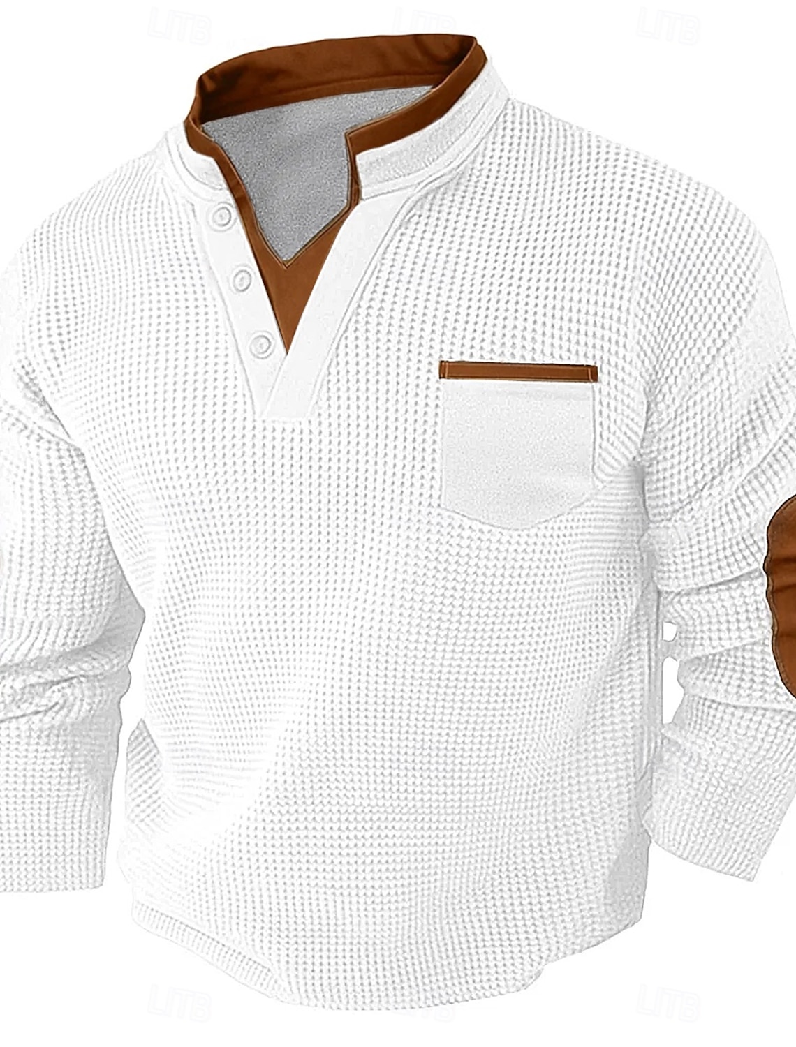 Men's Waffle Tee Henley Shirt Long Sleeve V Neck Spring & Fall Solid
