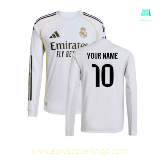 2025-2026 Real Madrid Authentic Long Sleeve Home Shirt (Your Name)