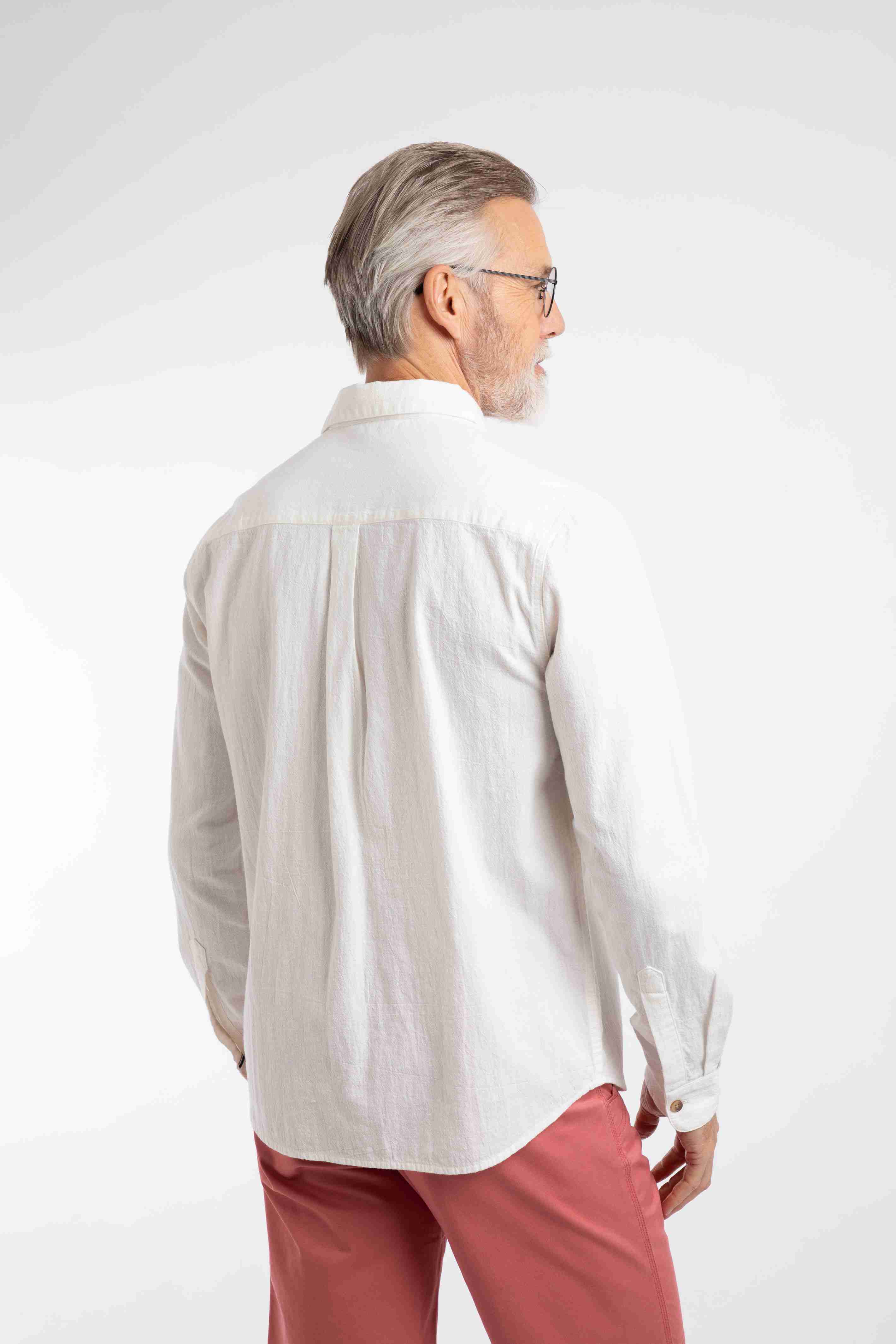 Geoffery Long Sleeve Textured Crepe Shirt Dusty White