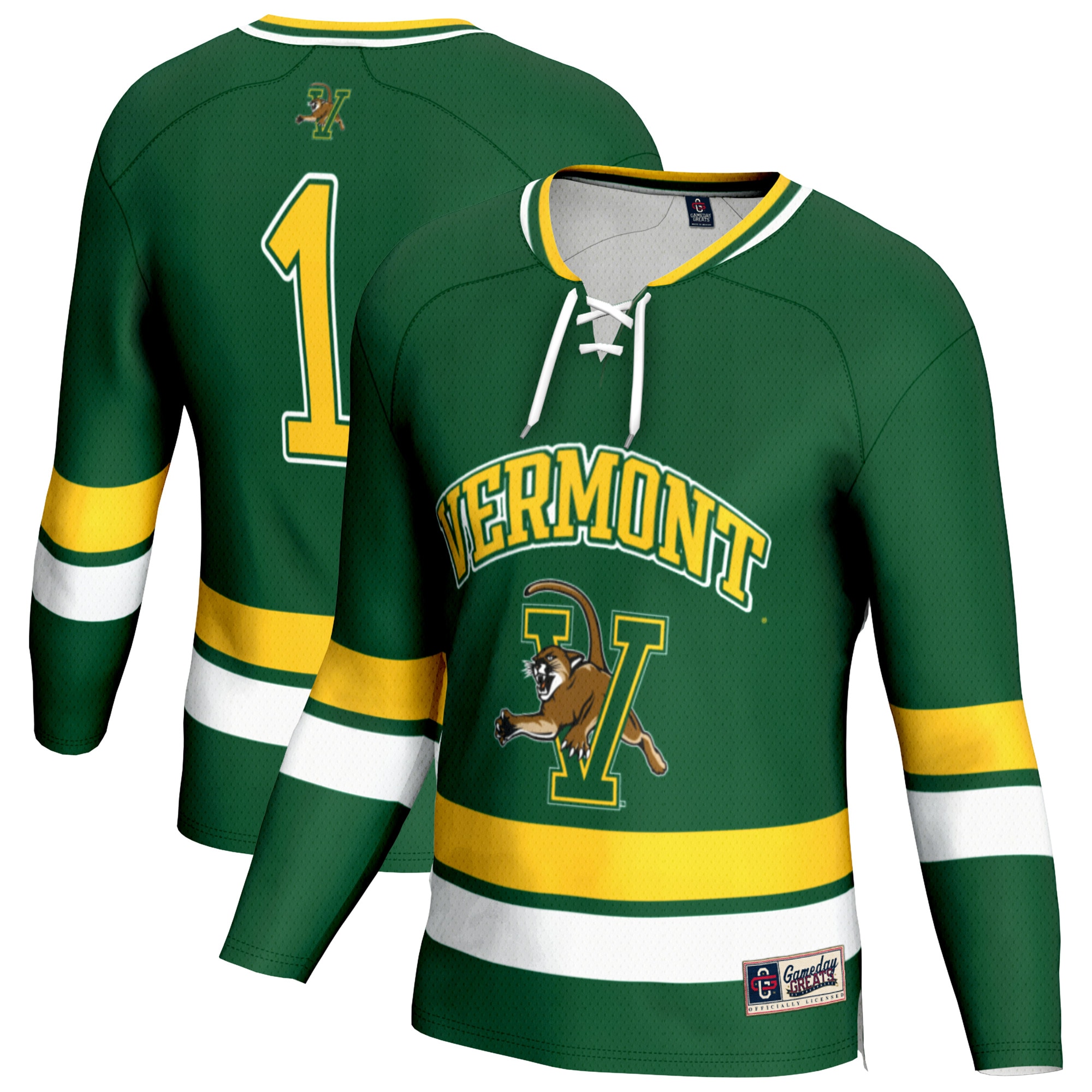 [NJP] Youth Vermont Catamounts GameDay Greats Lightweight Men's Hockey Fashion Jersey - Green