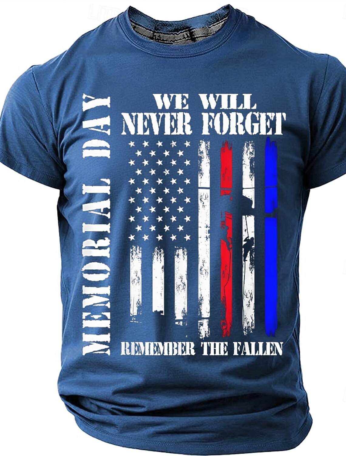 Memorial Day We Will Never Forget Remember The Fallen Men's American Flag Veteran Silhouette Patriotic Graphic T Shirt Distressed Vintage Short Sleeve Casual Tee Designer Clothing Apparel S M L XL XXL