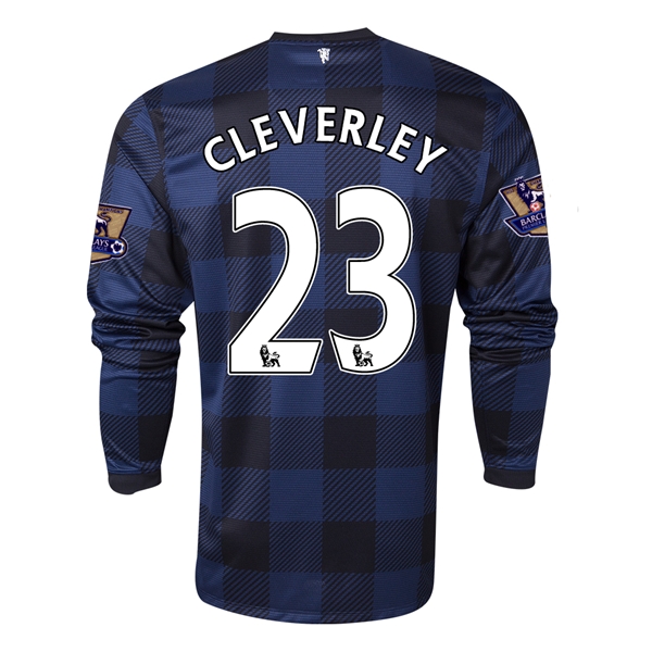 13-14 Manchester United 23 CLEVERLEY Away Black Long Sleeve Jersey
