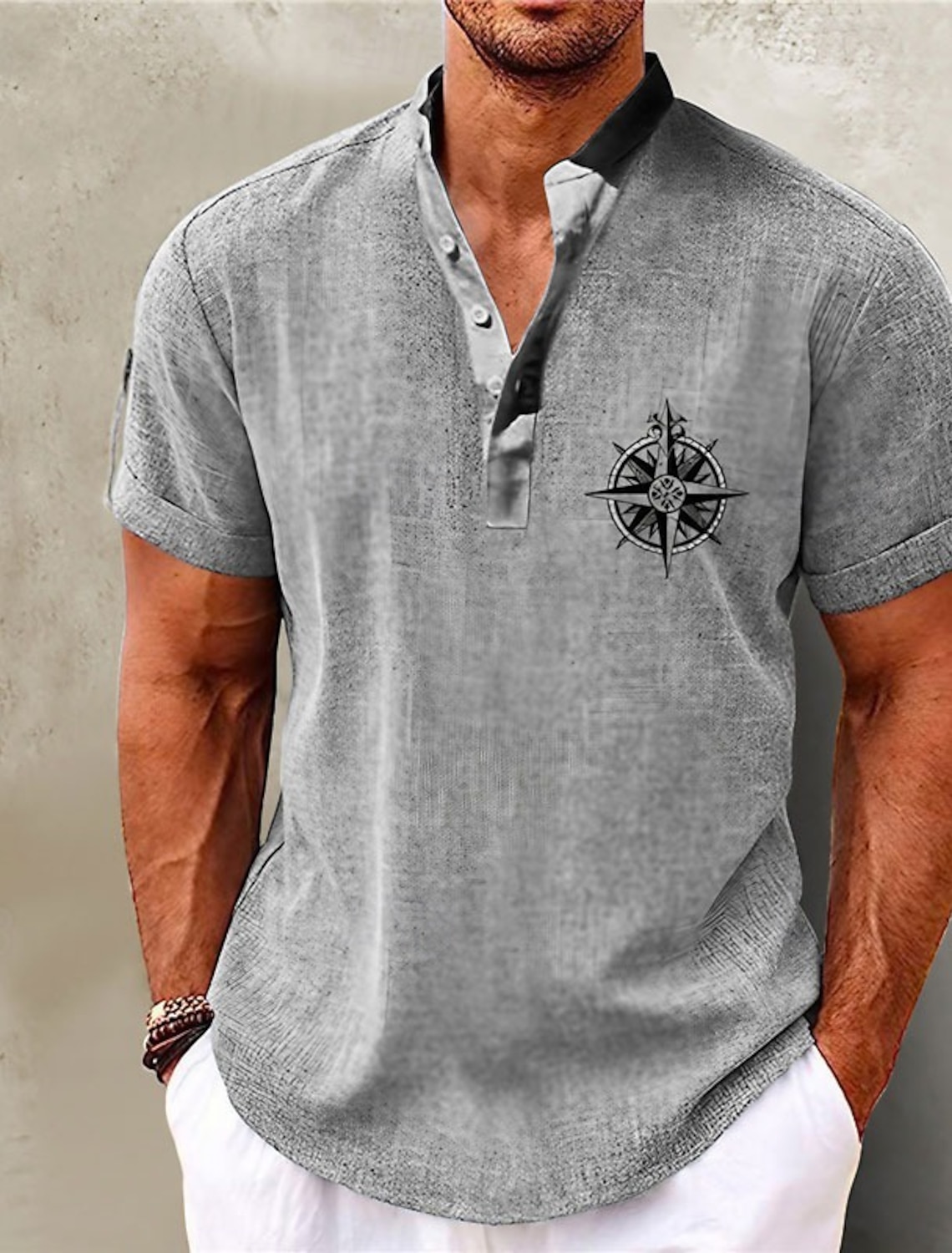 Men's Nautical Vintage Shirt Button Up Long Sleeve Fashion Streetwear