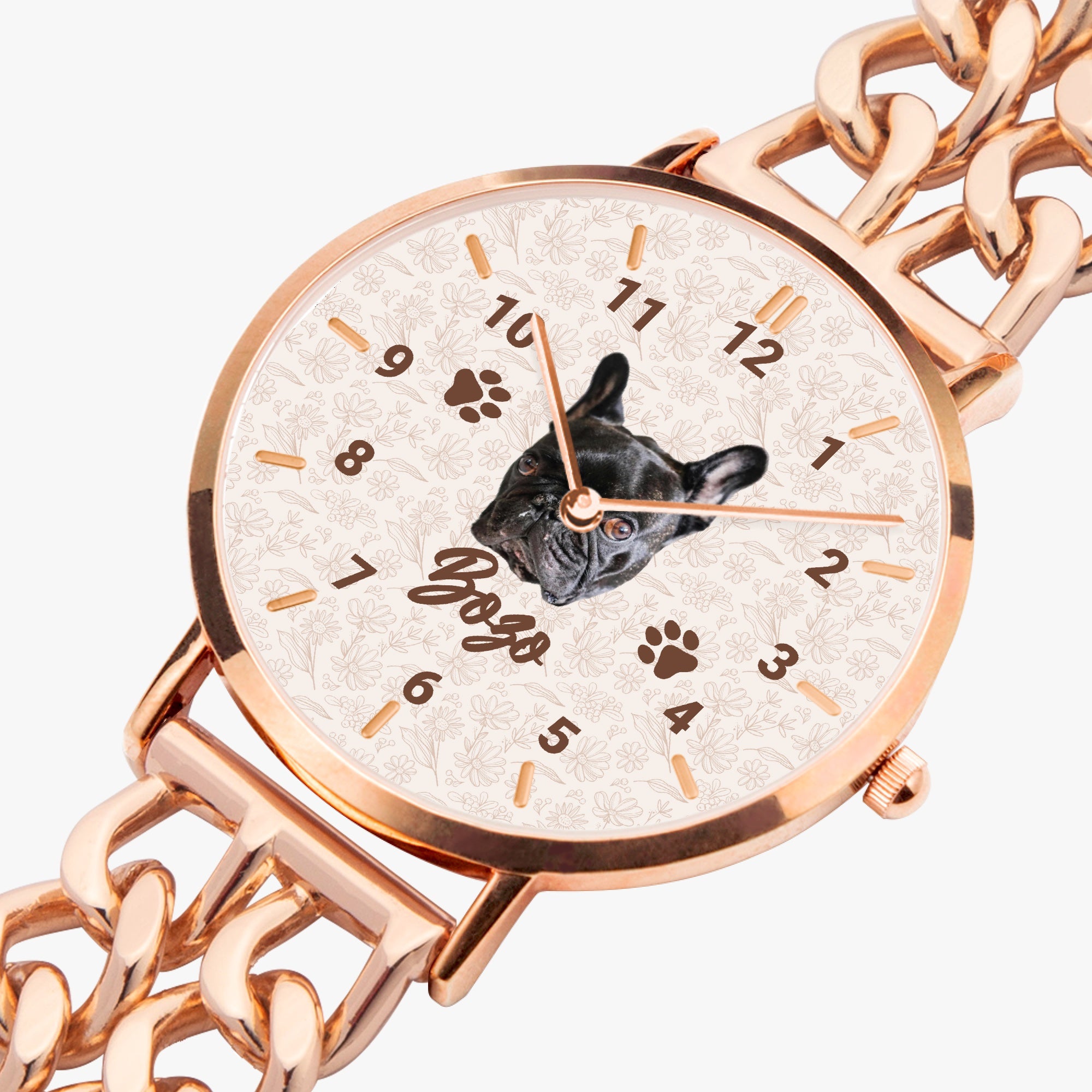 French Bulldog Spud Personalized Chic Hollow Strap Watch For Frenchie