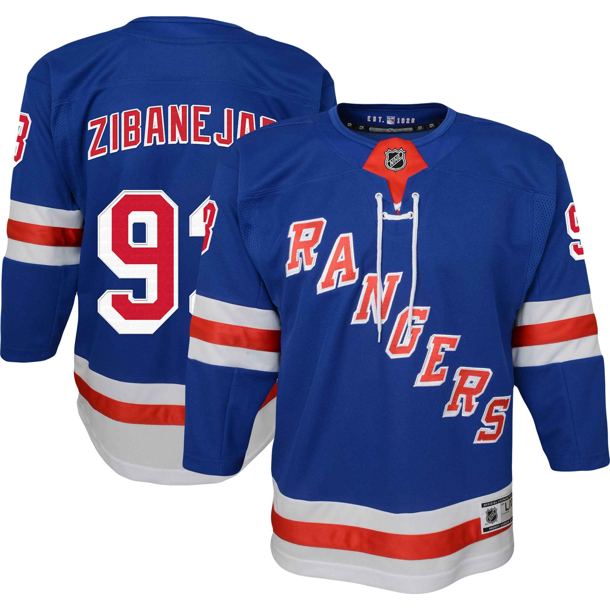 [LK] Mika Zibanejad New York Rangers Youth Home Premier Player Jersey - Blue